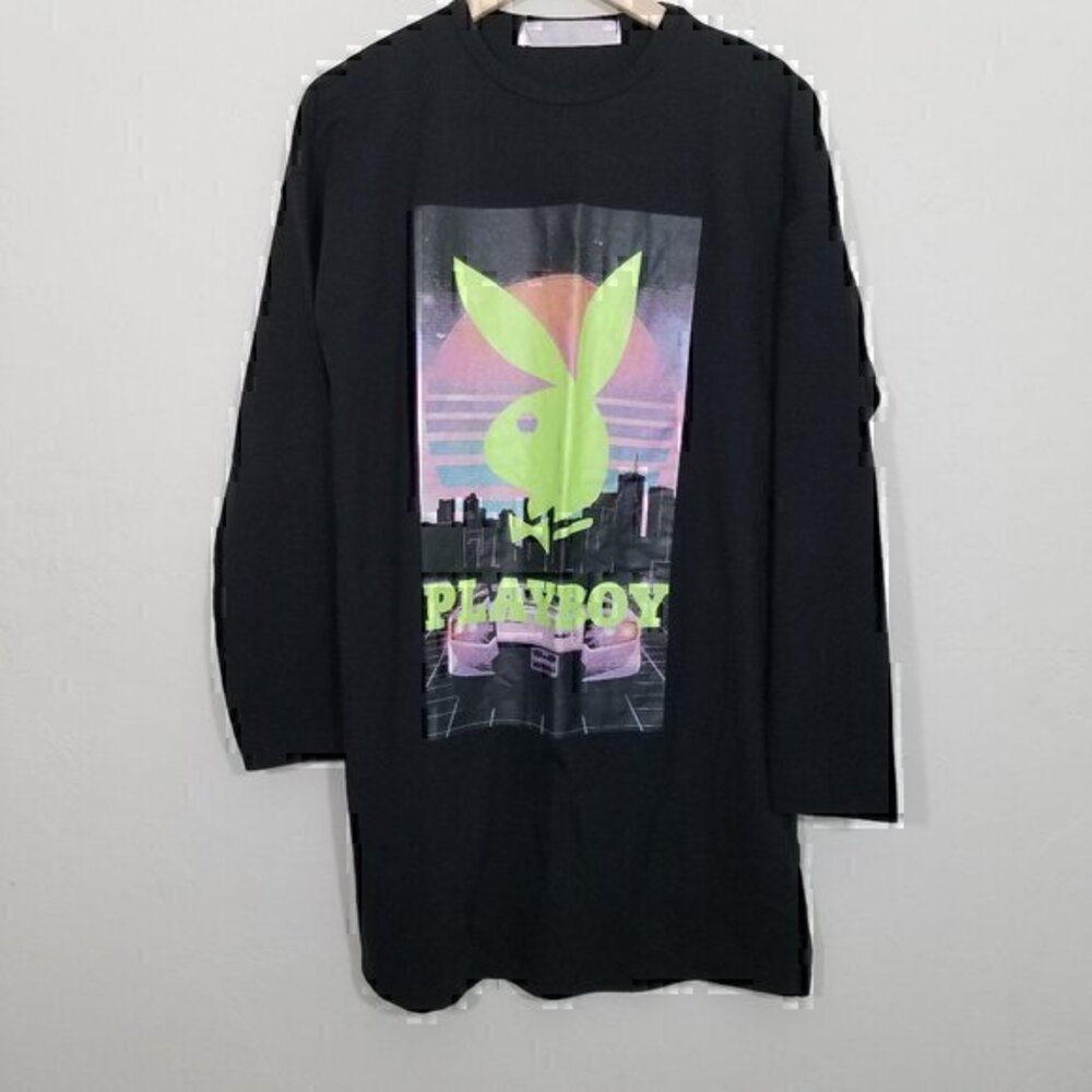 PLAYBOY x MISSGUIDED Long Sleeve T-Shirt Dress Black Size 2